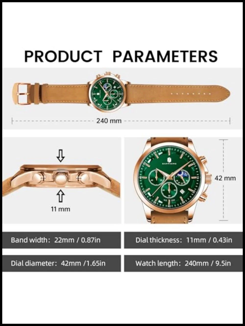 Men's Analog Quartz Chronograph Waterproof Wrist Watch with Calendar